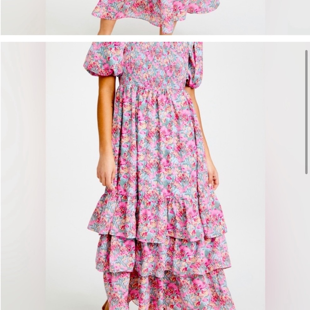 English Factory Pink and Blue Puff Sleeve Maxi Dress - Picture 5 of 12